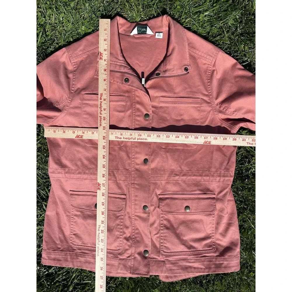 L.L.Bean Jacket Womens Petite Medium Pink‎ Cotton Twill Full Zip Utility Pockets